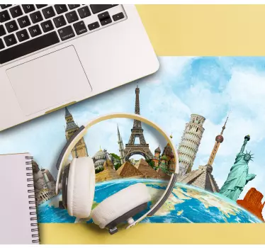 World famous monuments map XXL mouse mat - TenStickers