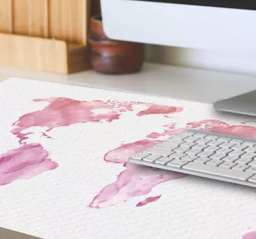 World map mouse pad pink watercolor design - TenStickers