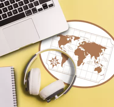 World map mouse pad with compass design - TenStickers