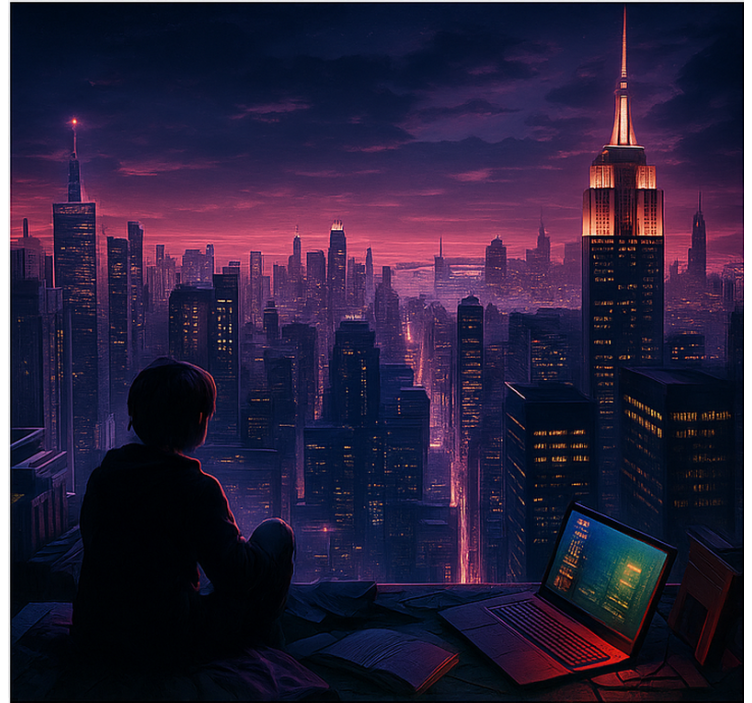 Futuristic skyscaper gamer view  geek roller blind - TenStickers