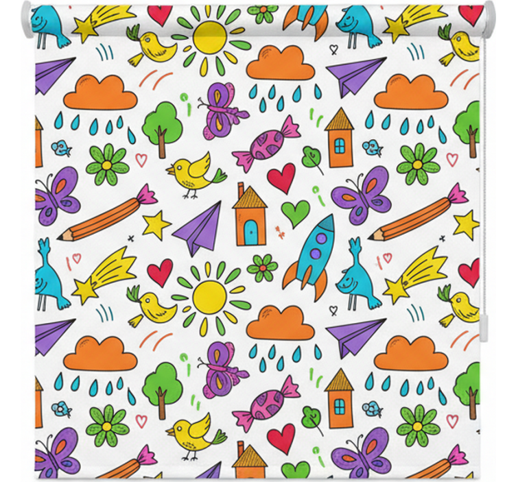 Skandinavian roller blind with playful doodle print - TenStickers