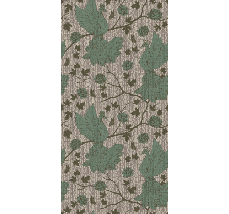 Dining room roller blind green birds on jute background - TenStickers