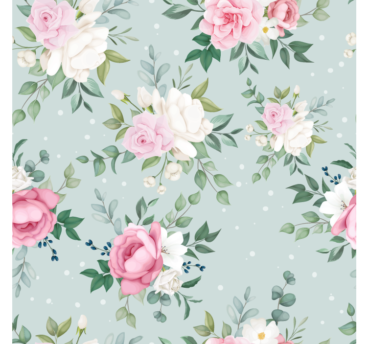 Blue and pink floral dining room roller blind - TenStickers
