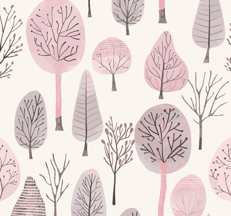 Pink roller blind with nordic trees pattern - TenStickers