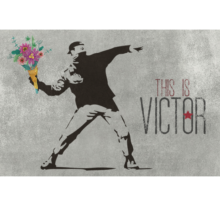 Grey roller blind personalized banksy flower bouquet - TenStickers