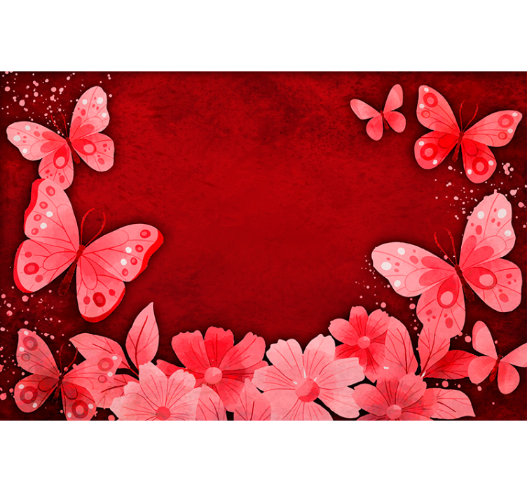 Red roller blind with floral and butterfly design - TenStickers