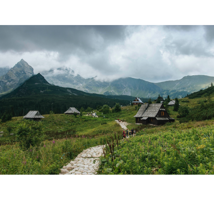 Green roller blind wooden houses in the tatra mountains - TenStickers