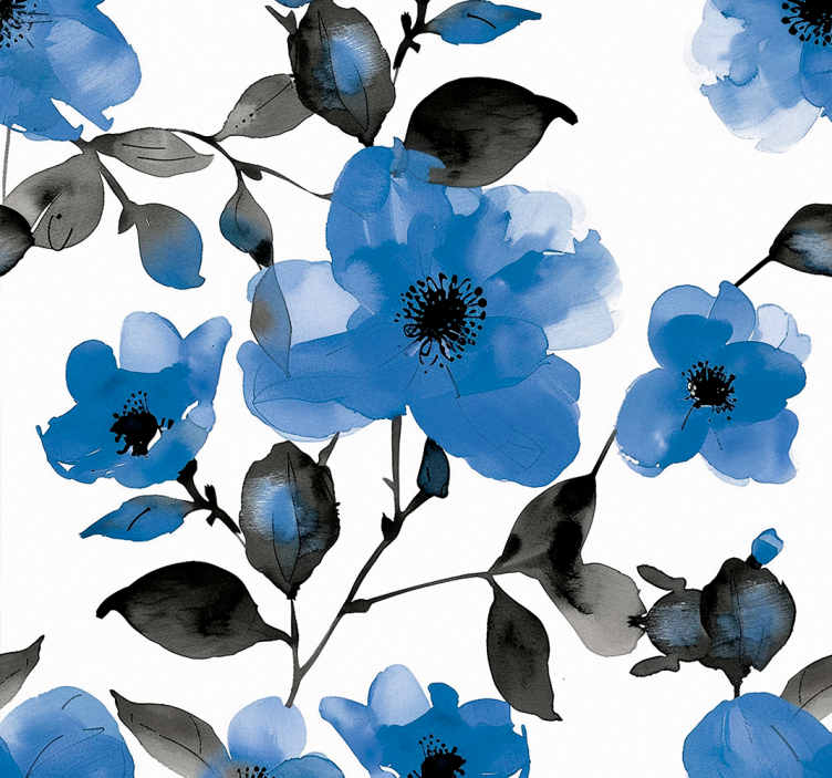 Blue roller blind with blue poppies pattern - TenStickers