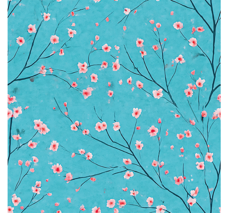 Blue roller blind with teal cherry blossoms design - TenStickers