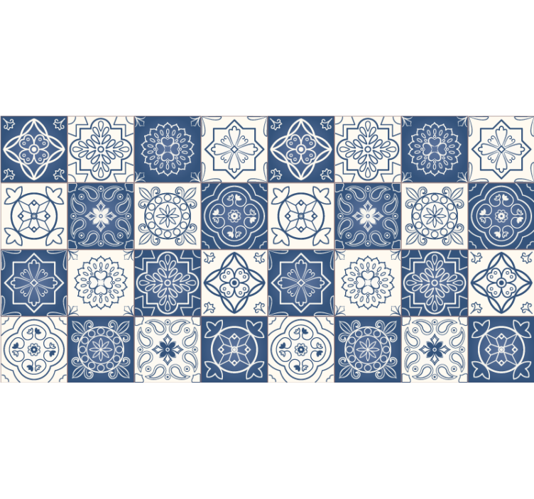 Blue roller blind in blue tile pattern - TenStickers