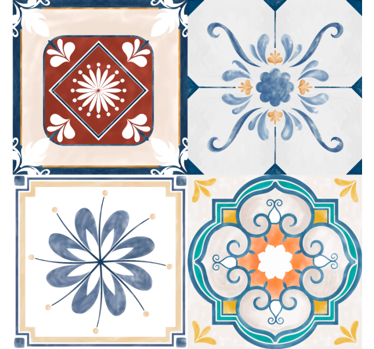 Bedroom roller blind vintage four tiles - TenStickers