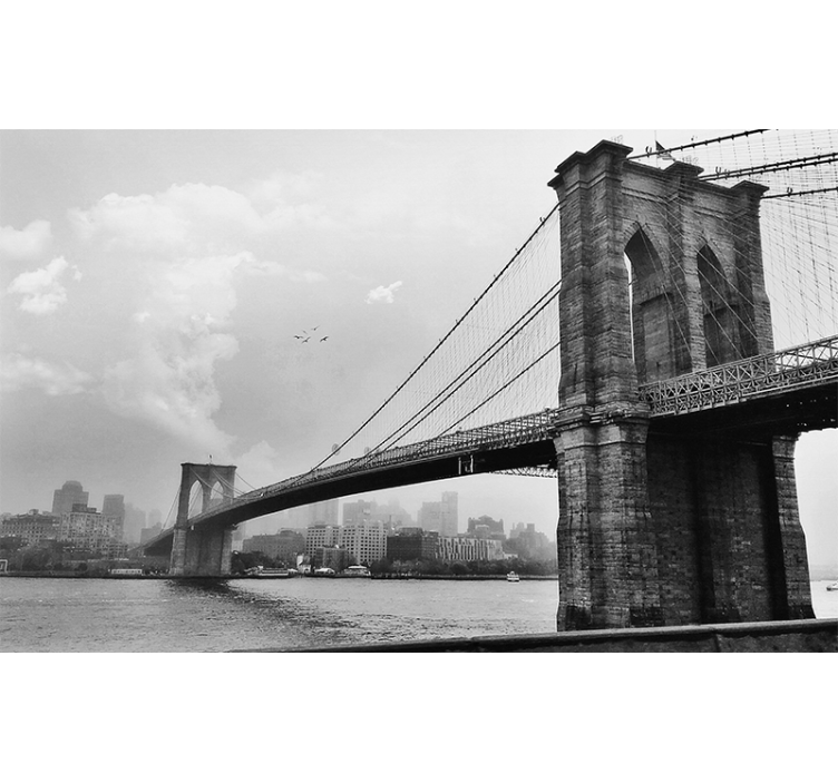 Grey roller blind wall mural for living room with bridge - TenStickers