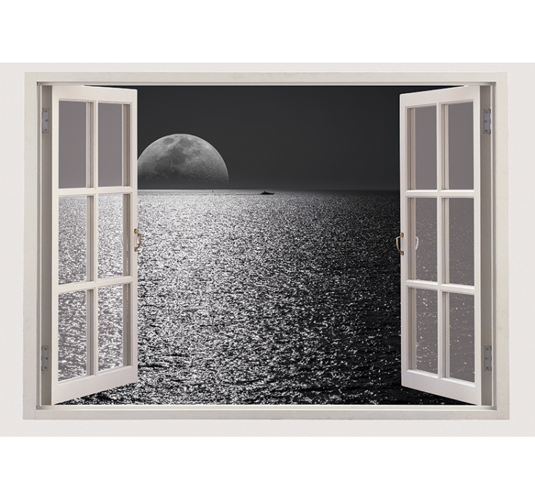 Grey roller blind sea view from the white window - TenStickers