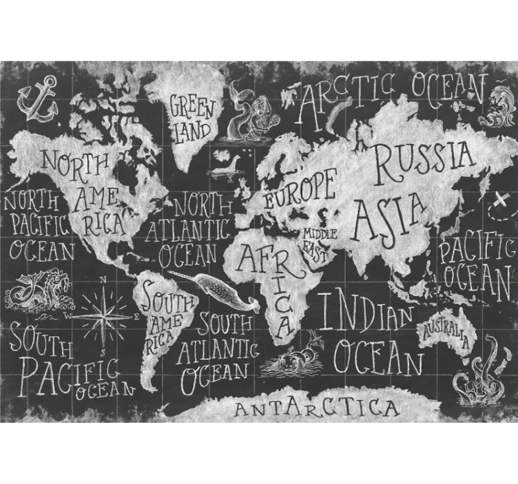 Grey roller blind mythical world map - TenStickers