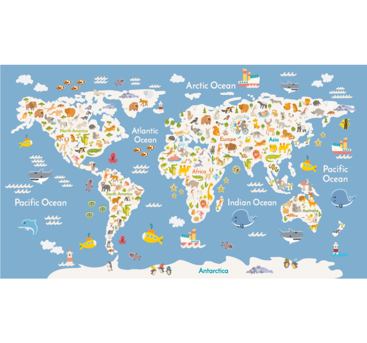 Blue and Gray Shades world map roller blind - TenStickers
