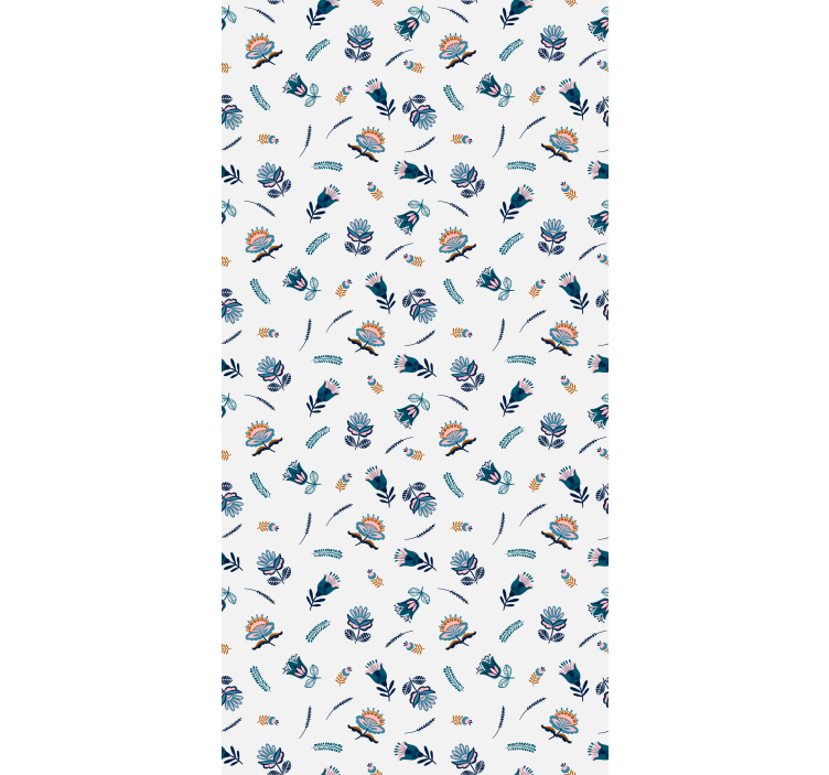 Blue folk art motif floral roller blind - TenStickers