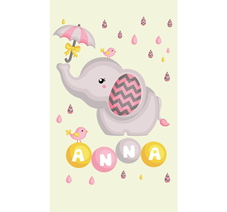 Baby elephant with name and umbrella kids roller blind - TenStickers