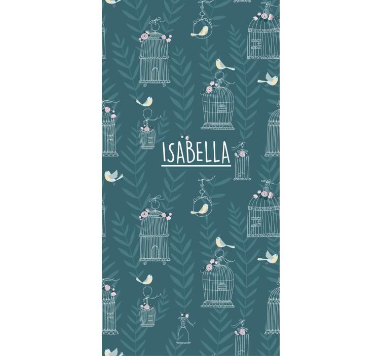 Blue birdcages with name kids roller blind - TenStickers