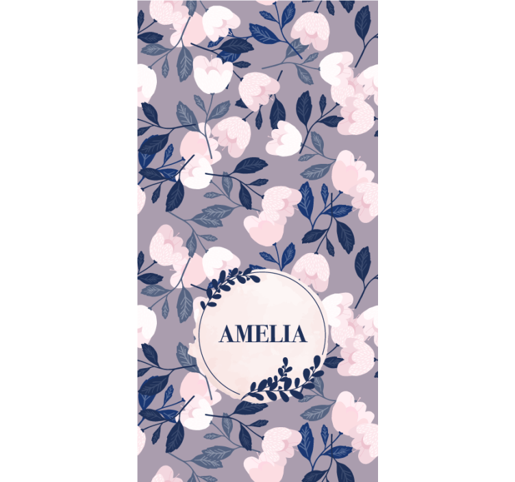 Purple floral design with name teenage roller blind - TenStickers