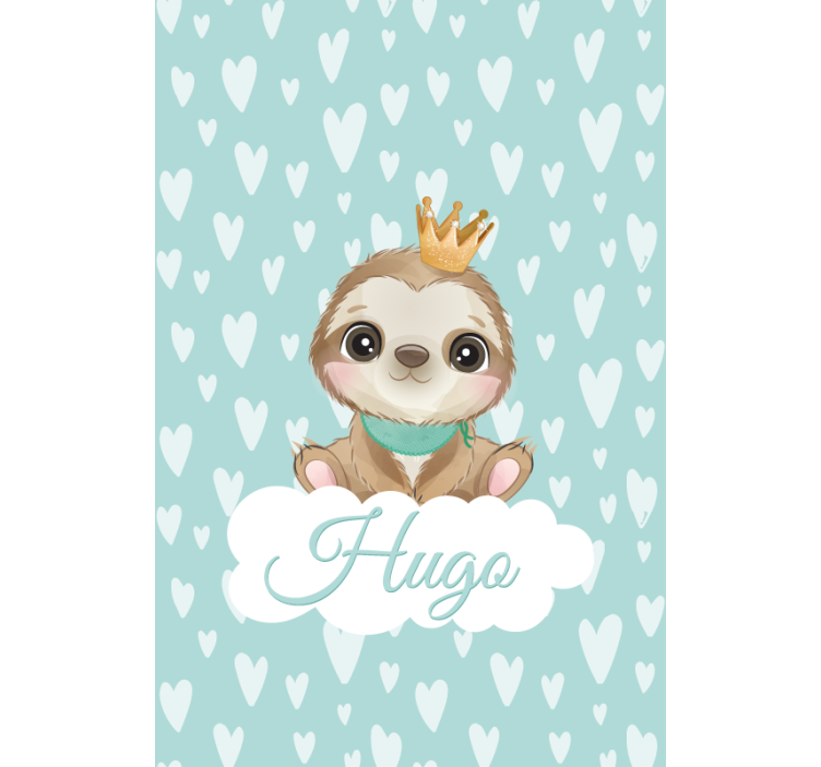 Sloth with crown and name kids roller blind - TenStickers