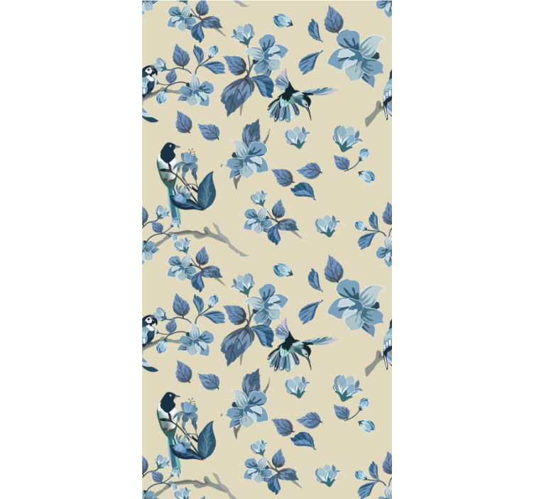 Blue birds and leaves roller blind flowers - TenStickers