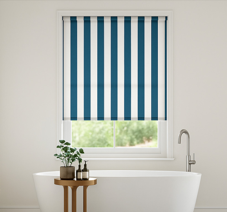 Azure blue stripes bathroom roller blind - TenStickers