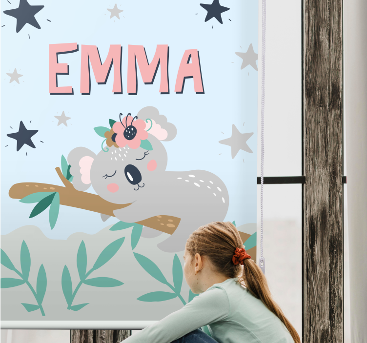 Baby koala with name kids roller blind - TenStickers