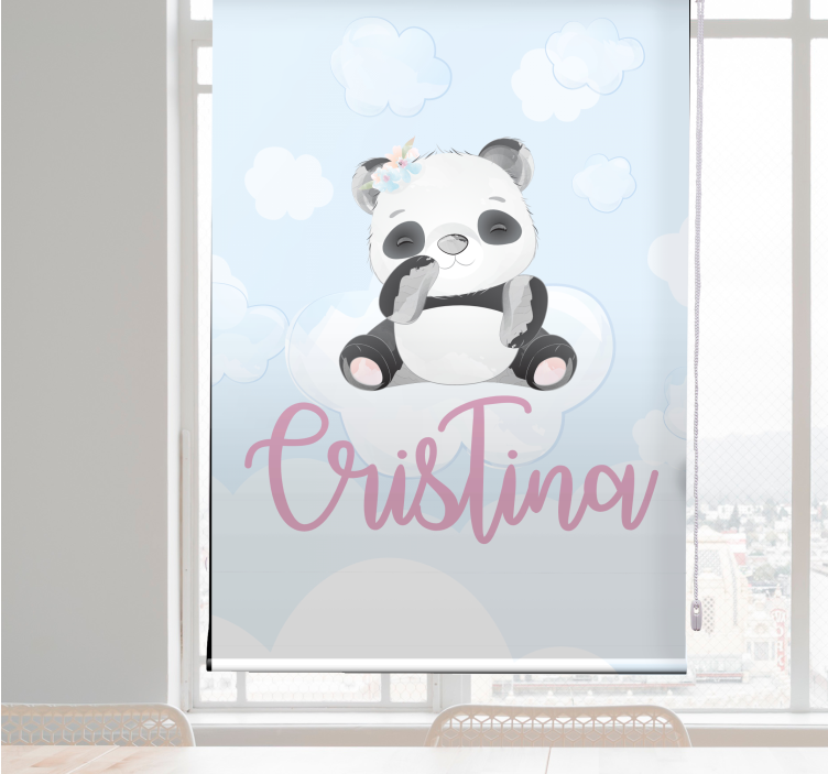 Baby panda sitting with name kids roller blind - TenStickers