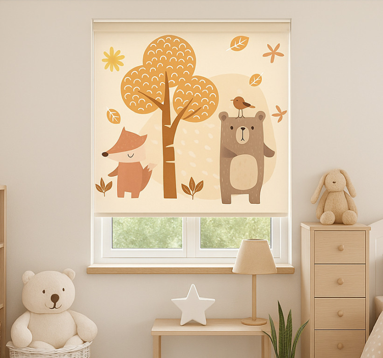 Beige forest animals kids roller blind - TenStickers