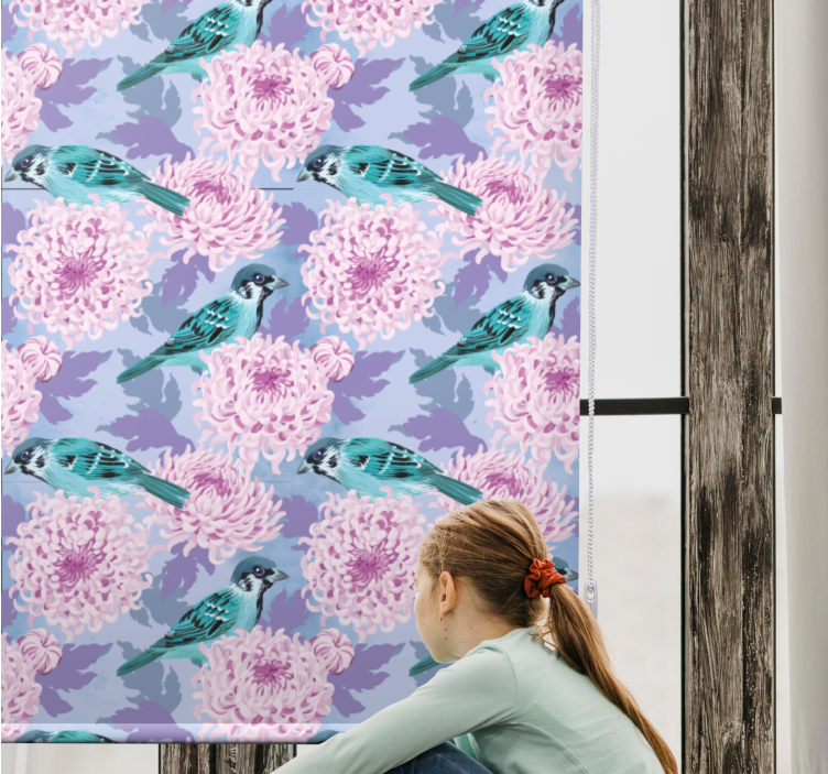 Birds Among Blooms roller blind flowers - TenStickers