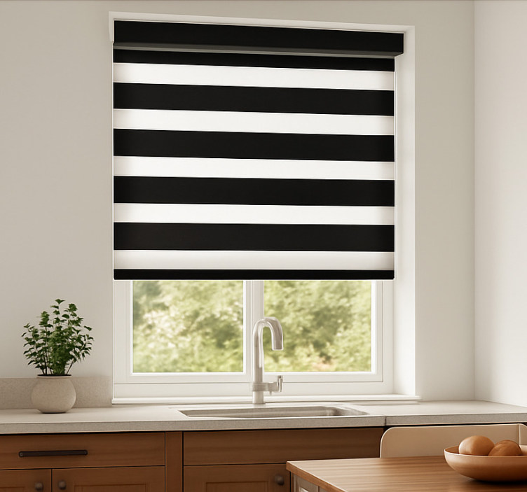 Black and white stripes kitchen roller blind - TenStickers