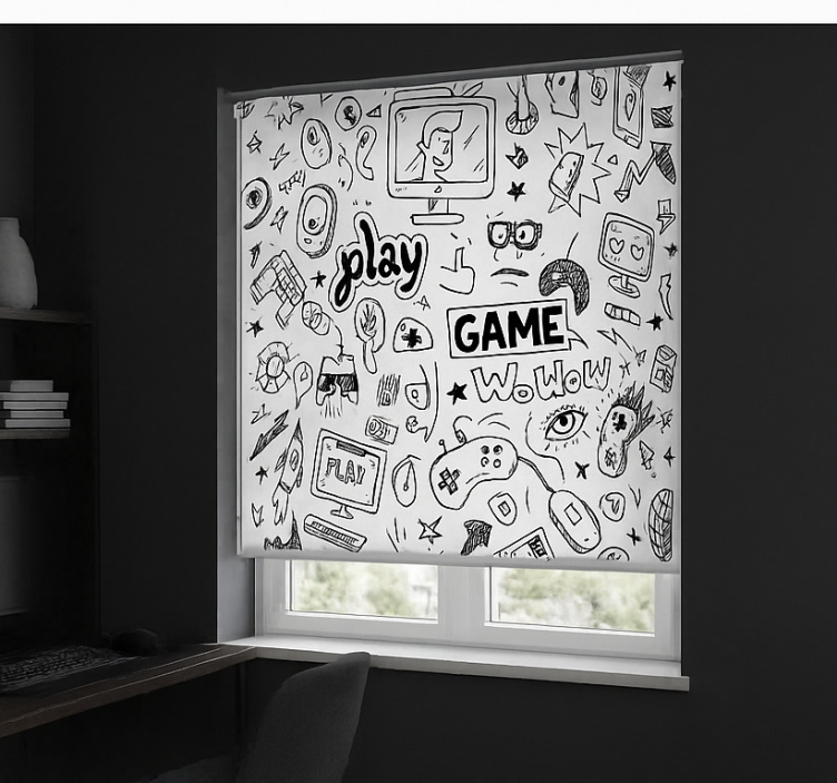 Black white gaming design geek roller blind - TenStickers