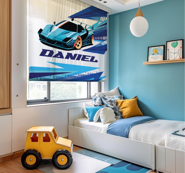 Custom blue race car printed roller blind - TenStickers