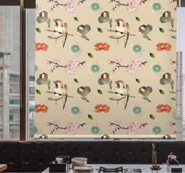 Beige avian design roller blind flowers - TenStickers