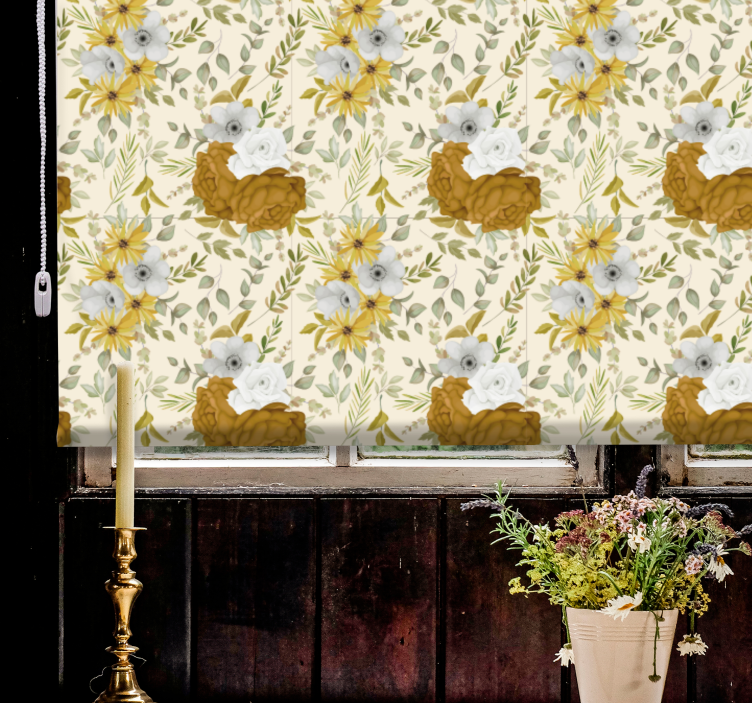 Beige and brown pattern roller blind flowers - TenStickers
