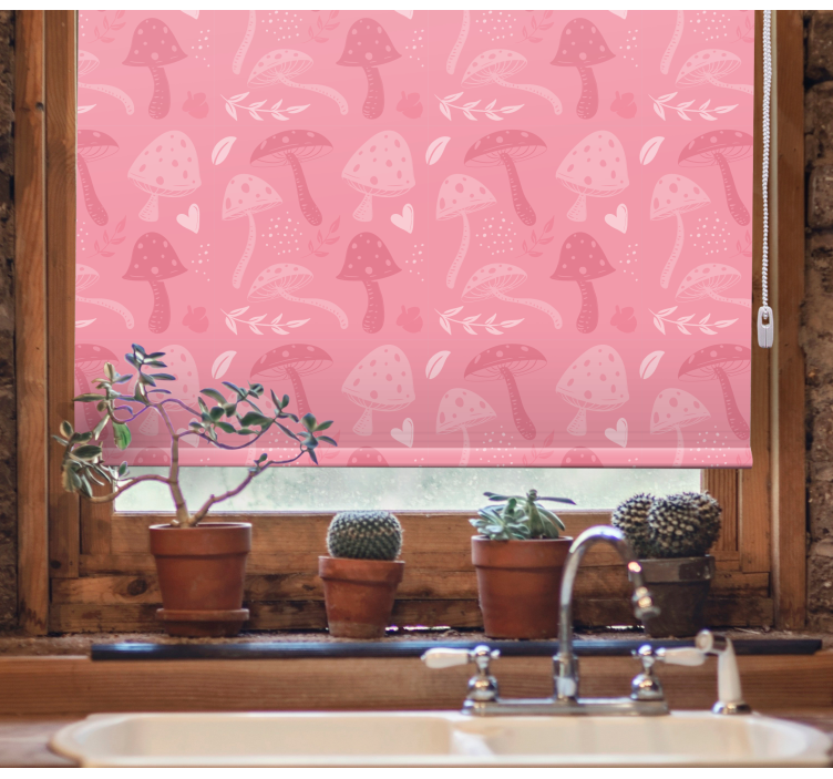 Pink charming mushrooms roller blind flowers - TenStickers