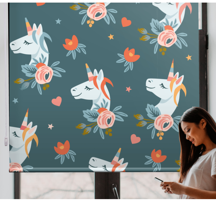 Blue charming unicorns kids roller blind - TenStickers