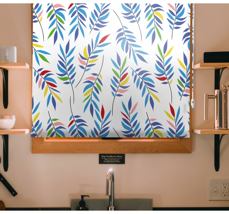 Colorful leafy pattern roller blind flowers - TenStickers