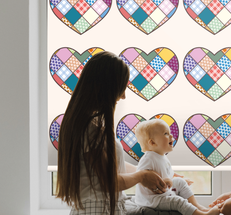 Colorful Patchwork Hearts romantic roller blind - TenStickers