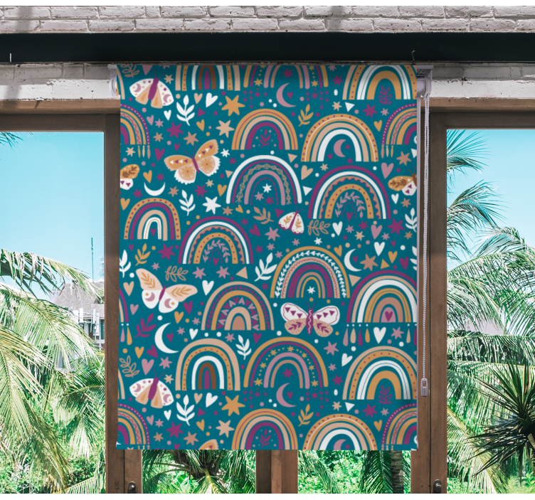 Colorful Rainbows and Butterflies kids roller blind - TenStickers