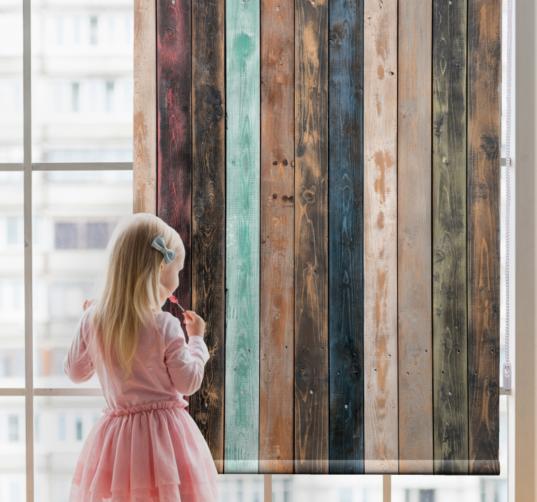 Colorful rustic wooden planks textured roller blind - TenStickers