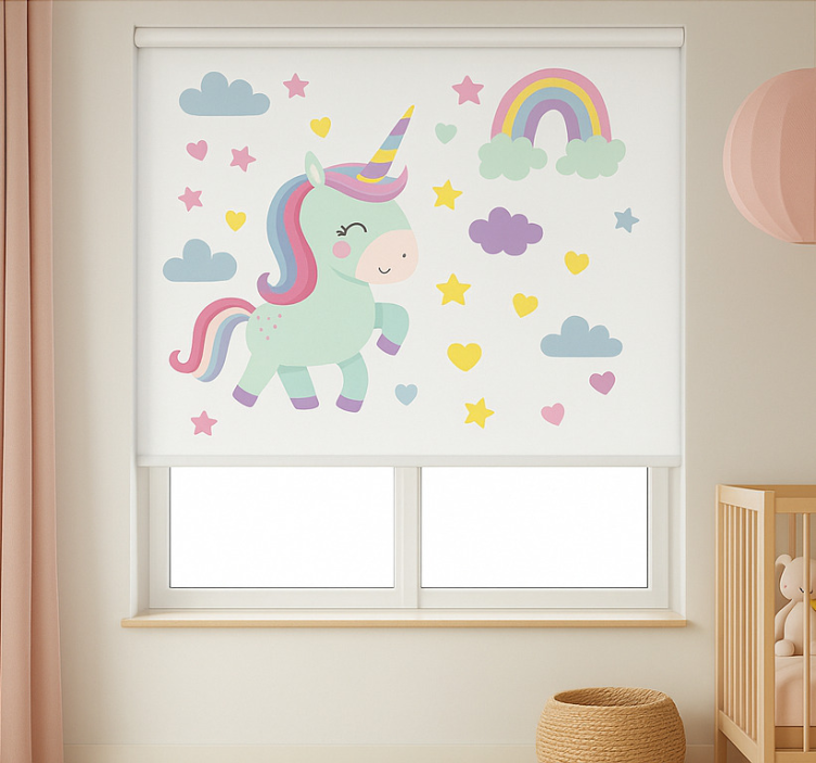 Colorful unicorn design kids roller blind - TenStickers