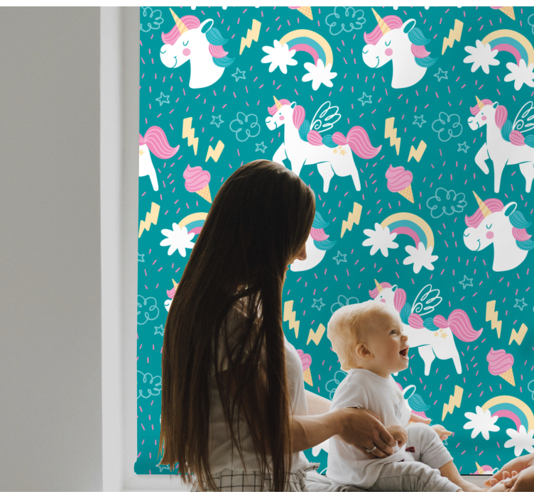 Blue unicorn pattern kids roller blind - TenStickers