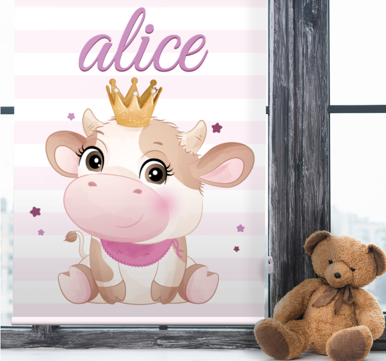 Crowned Cow With Name nursery roller blind - TenStickers
