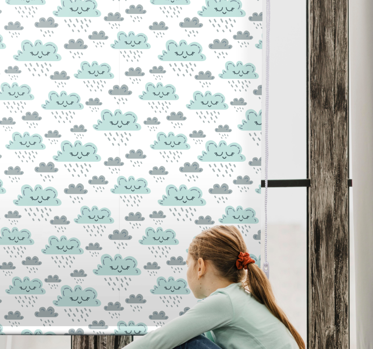 Blue rainy pattern roller blind clouds - TenStickers