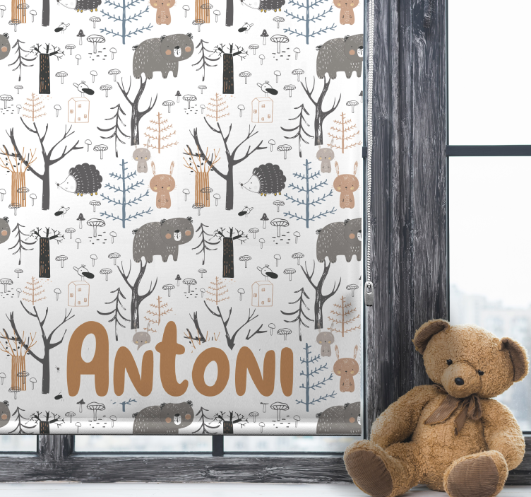 Nordic animals with name kids roller blind - TenStickers