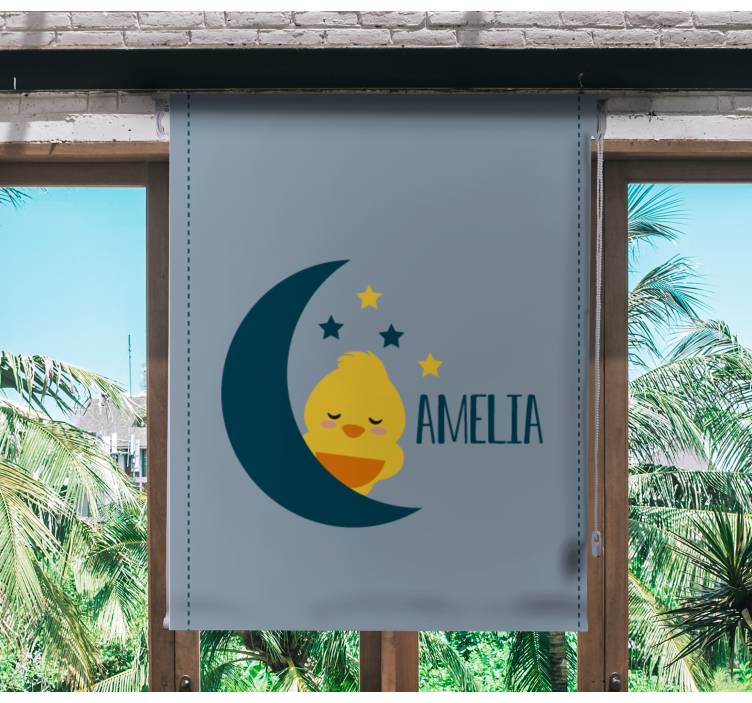 Moon chick with name kids roller blind - TenStickers