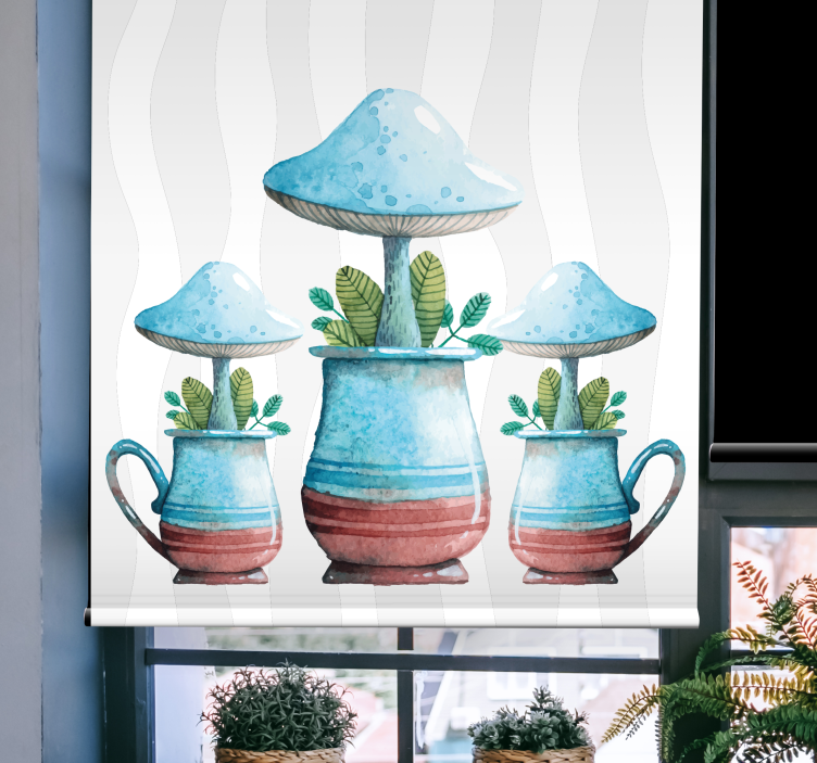 Cute mushroom design in cup Kitchen blind - TenStickers