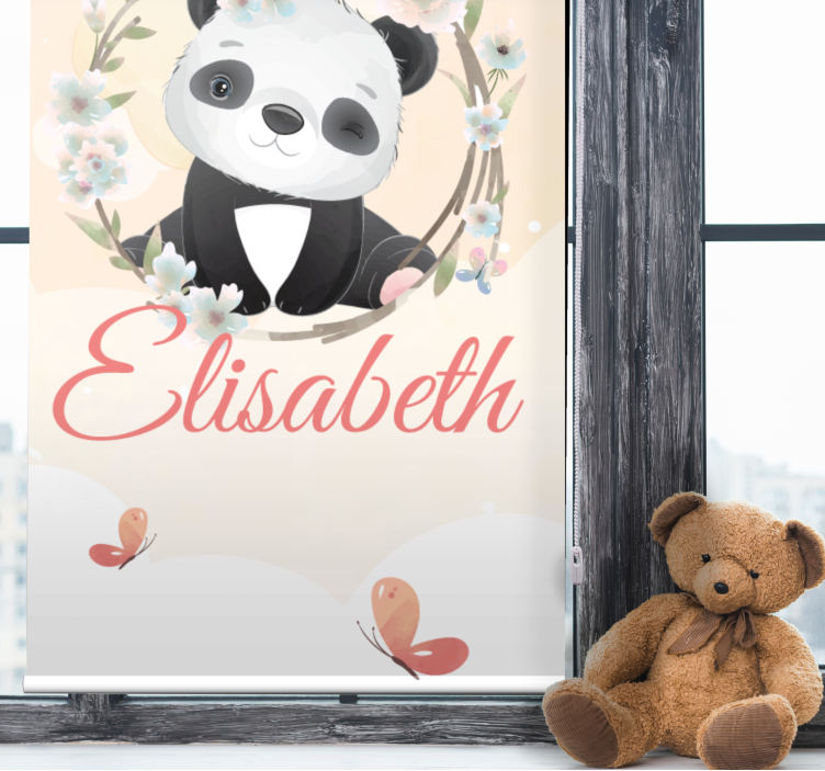 Baby panda with name kids roller blind - TenStickers
