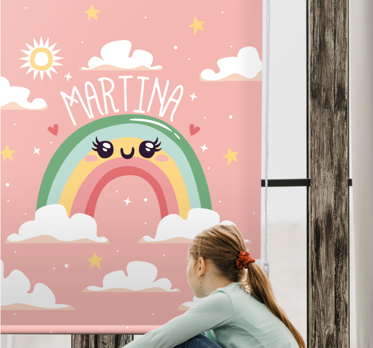 Pink rainbow design with name kids roller blind - TenStickers